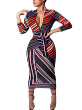 Vestidos midi de manga larga con rayas y bloques de color